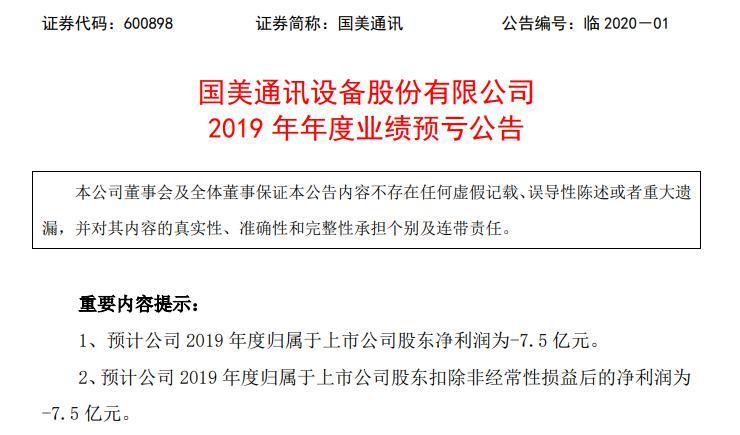 國美通訊2019年預計凈虧超7億 商譽減值3.5億 或面臨退市風險