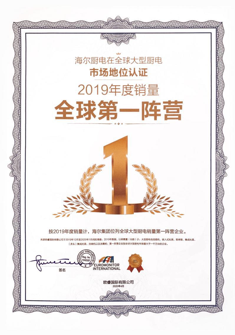 歐睿國際：“海爾系”廚電 2019年銷量超千萬臺，居第一陣營