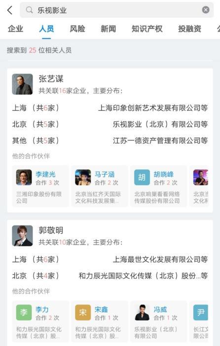 張藝謀等眾多娛樂界人士都是樂視影業股東。數據來自企查查