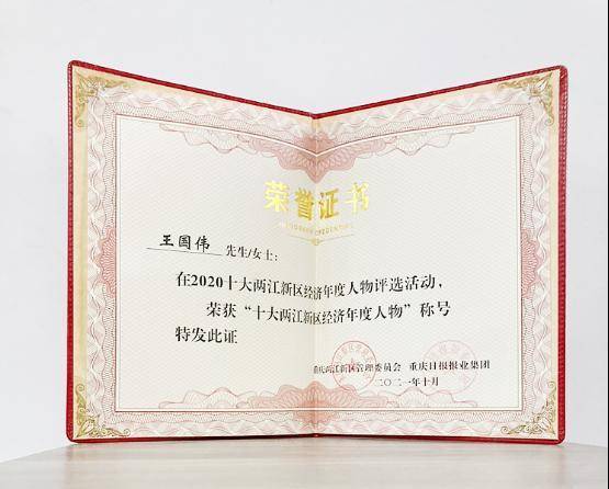 兩江新區十大人物證書