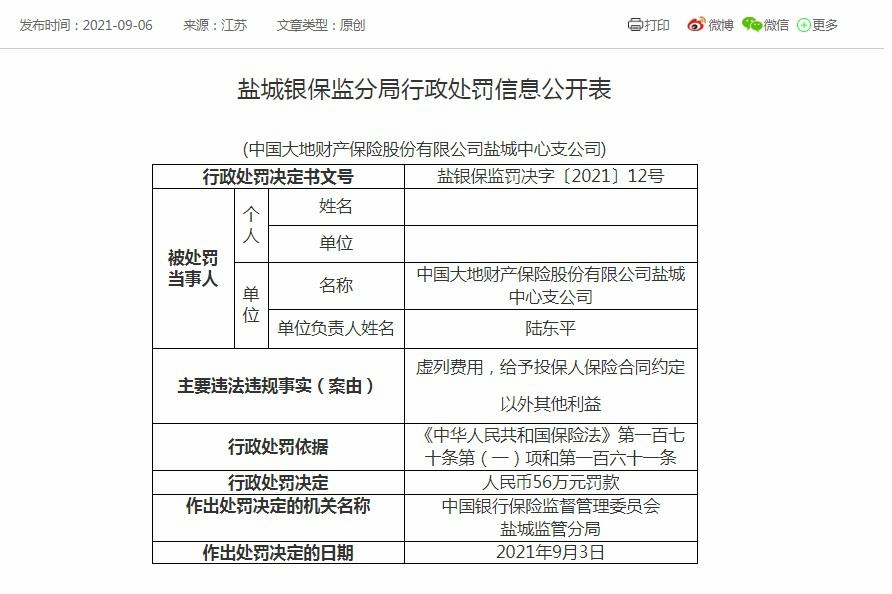 大地財(cái)險(xiǎn)支公司被罰：虛列費(fèi)用等