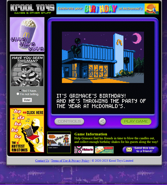 麥當勞為“奶昔大哥”慶祝，《Grimace's Birthday》游戲說來就來