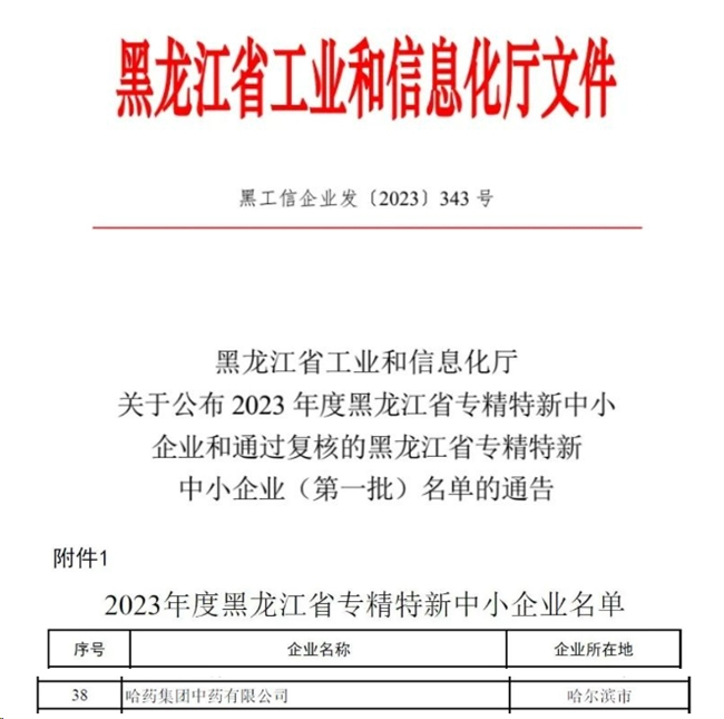 哈藥中藥公司順利通過“黑龍江省專精特新中小企業(yè)認定”